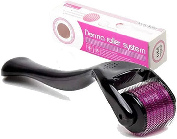 Derma Roller 0.5mm Hair & Skin System with 540 Micro Needles for Hair Growth, Skin Care, Anti-Aging & Acne Scar Removal – Black