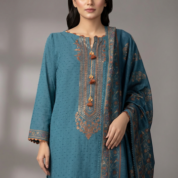 Junaid Jamshed Unstitched 2 Piece Shirt And Dupatta Teal Doria Embroidered - Designcode: Jds-26-1249 Riwayat-3 -Collection: Spring Vol 1 2026